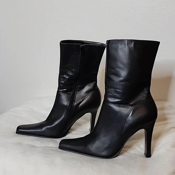 Vintage Steve Madden Josie Leather Boots Y2K 90S Ankle Booties Black Heeled RARE - Picture 6 of 15